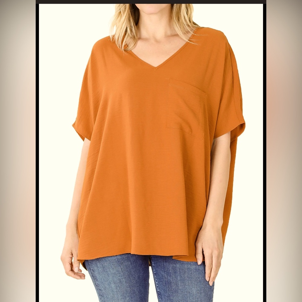 Women's V-Neck Top - Rust Orange